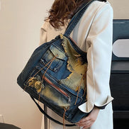 Vintage Distressed Denim Shoulder Bag