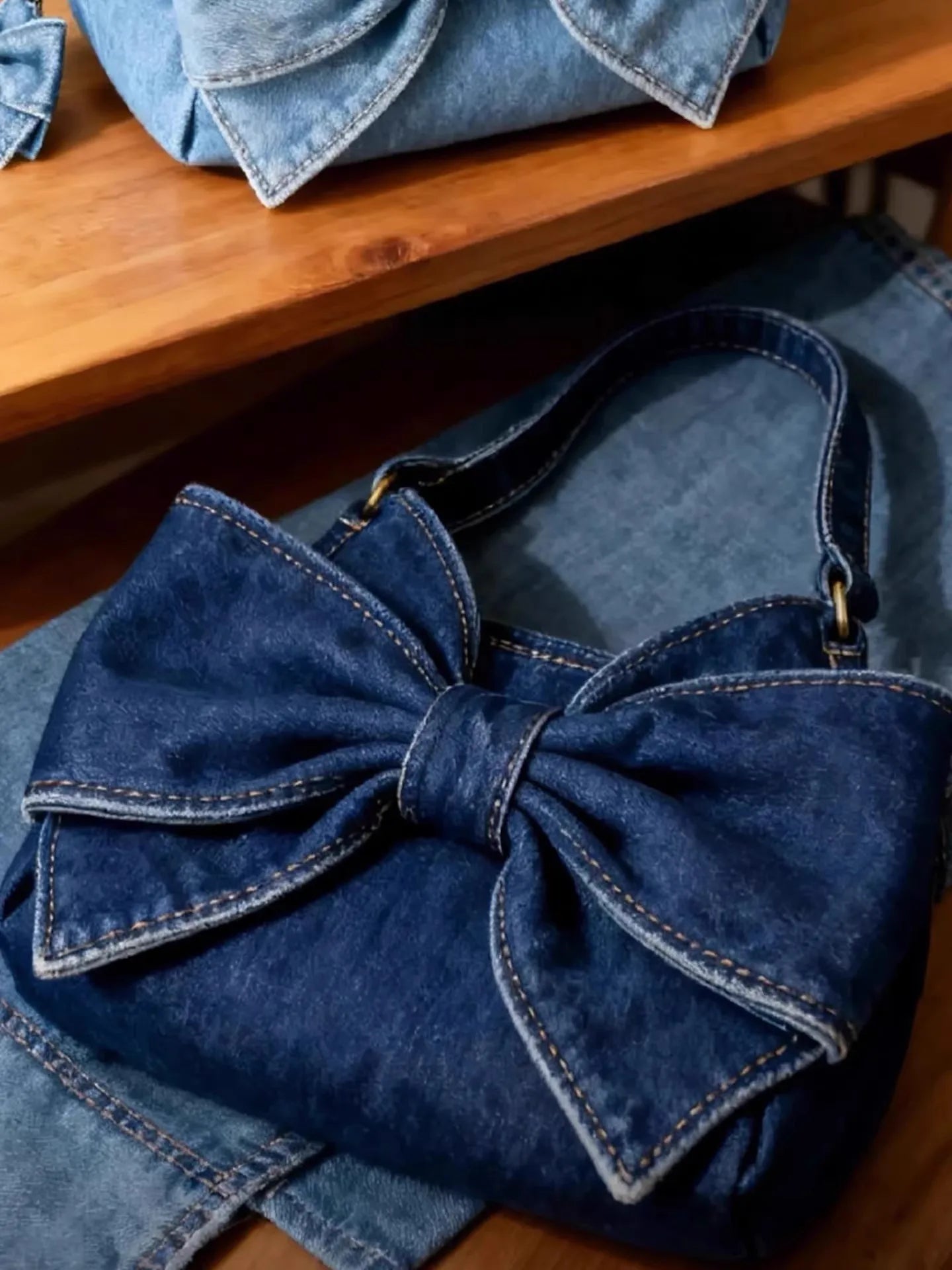 Retro Bow Denim Bag