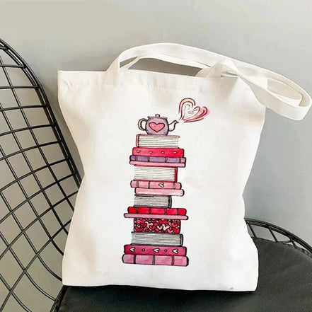Book Lover Floral Canvas Tote Bag