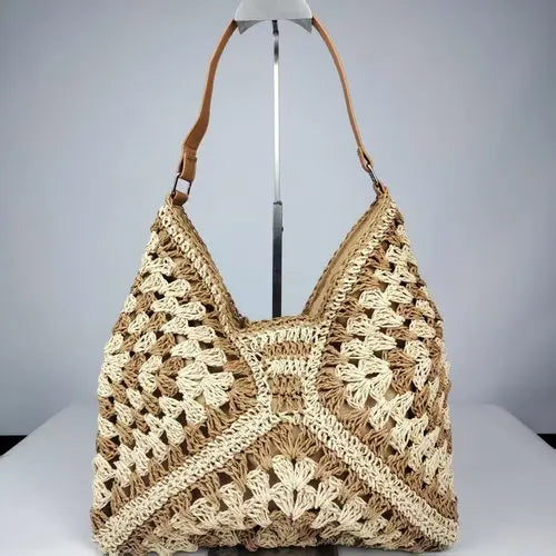Pattern Woven Straw Shoulder Bag