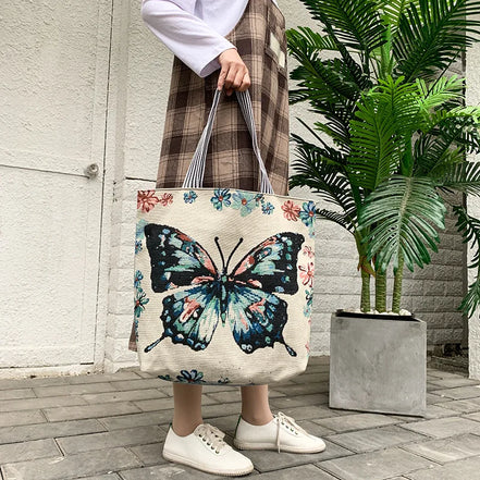 Butterfly Print Large Capacity Shoulder Handbag