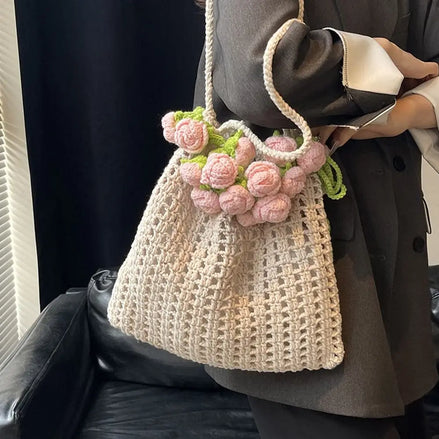Rose Crochet Knitted Shoulder Bag