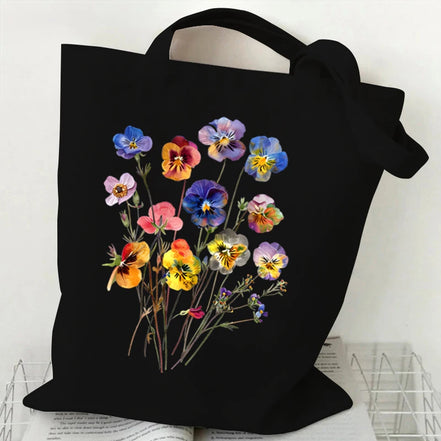 Boho Wildflowers Pattern Canvas Tote Bag