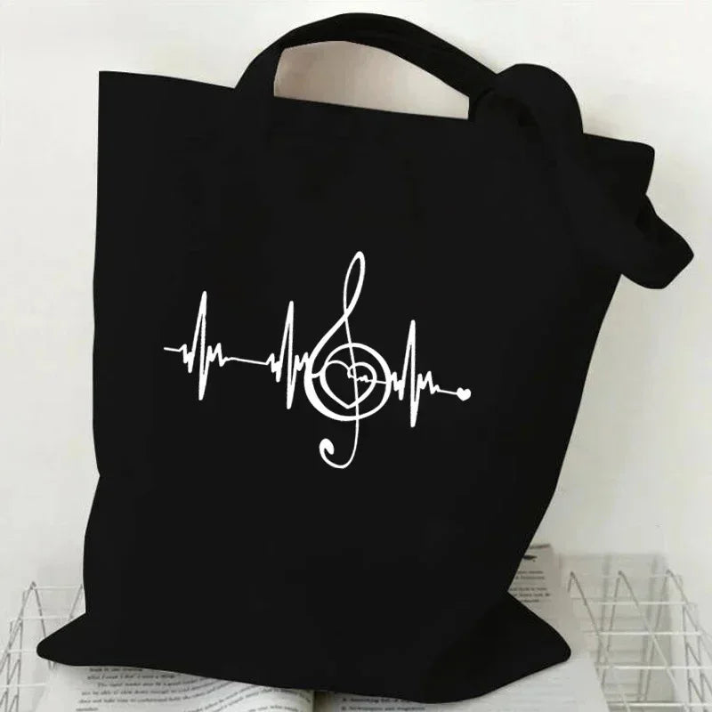 Music Note Pattern Canvas Tote Bag