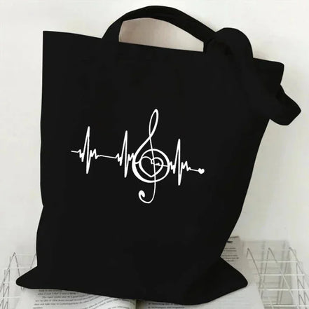 Music Note Pattern Canvas Tote Bag