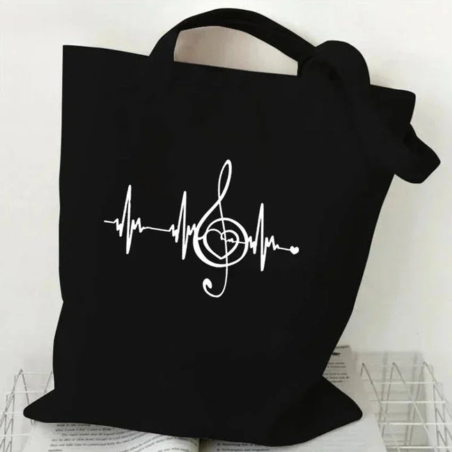 Music Note Pattern Canvas Tote Bag