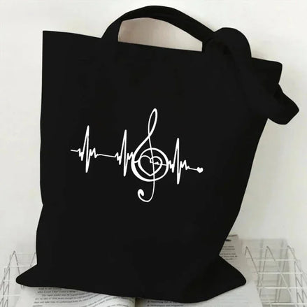 Music Note Pattern Canvas Tote Bag