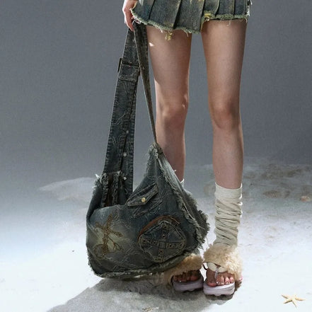 Star design Denim Shoulder Bag