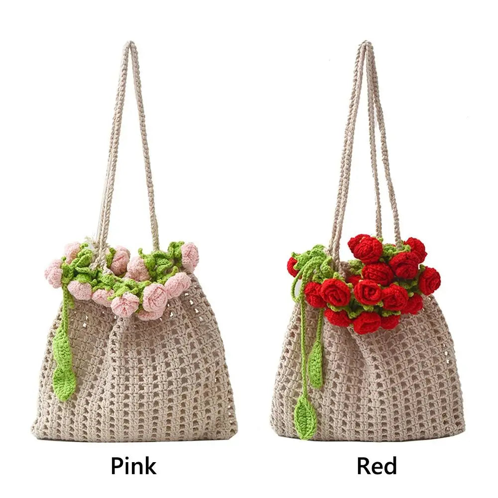 Rose Crochet Knitted Shoulder Bag