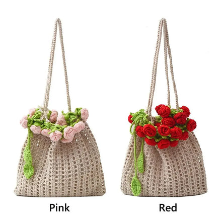 Rose Crochet Knitted Shoulder Bag