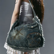 Star design Denim Shoulder Bag
