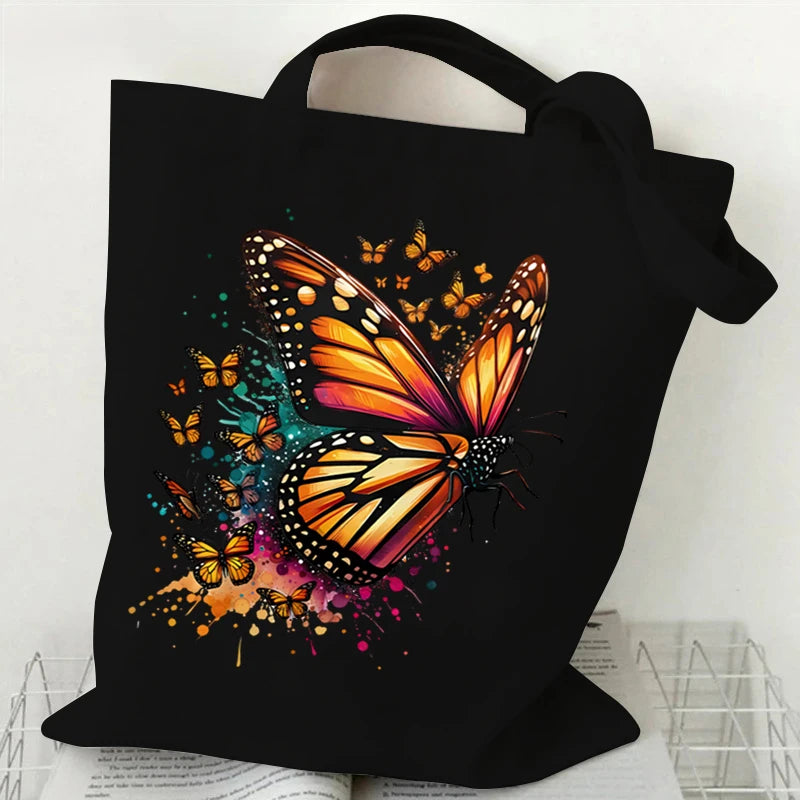 Butterfly Print Canvas Tote Bag