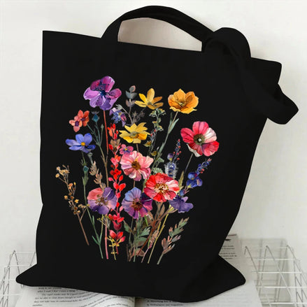 Boho Wildflowers Pattern Canvas Tote Bag