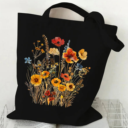 Boho Wildflowers Pattern Canvas Tote Bag