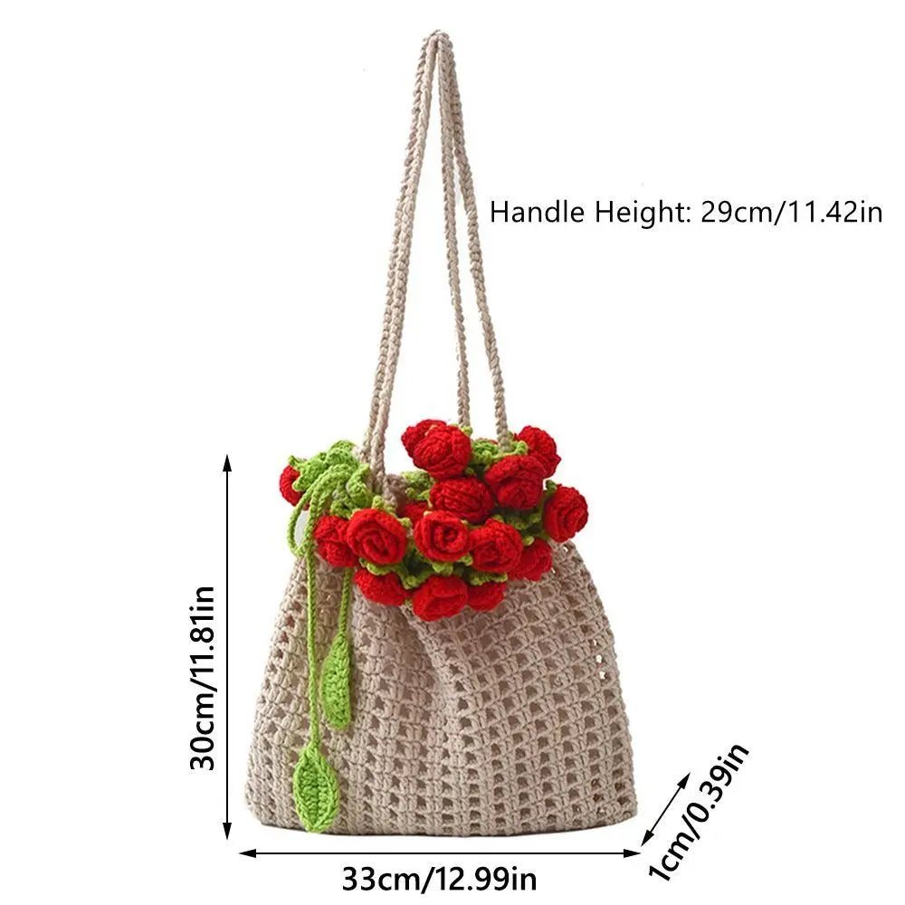 Rose Crochet Knitted Shoulder Bag