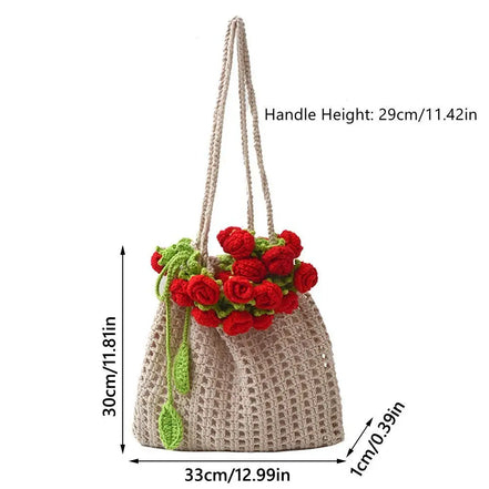 Rose Crochet Knitted Shoulder Bag
