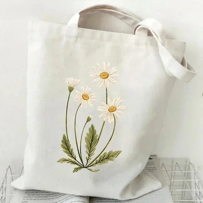 Wildflower Oil Print Canvas Tote Bag