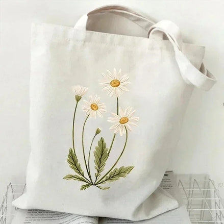 Wildflower Oil Print Canvas Tote Bag