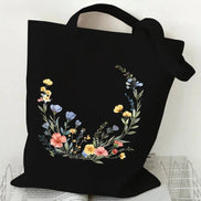 Boho Wildflowers Pattern Canvas Tote Bag