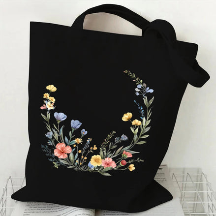 Boho Wildflowers Pattern Canvas Tote Bag