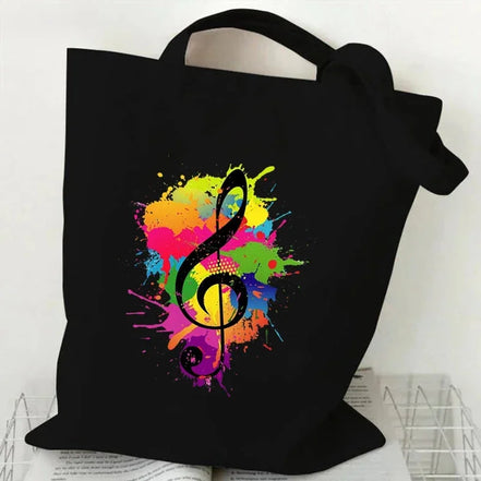 Music Note Pattern Canvas Tote Bag