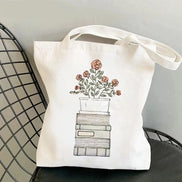 Book Lover Floral Canvas Tote Bag
