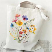 Boho Wildflowers Pattern Canvas Tote Bag