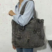 Washed Denim Shoulder Bag