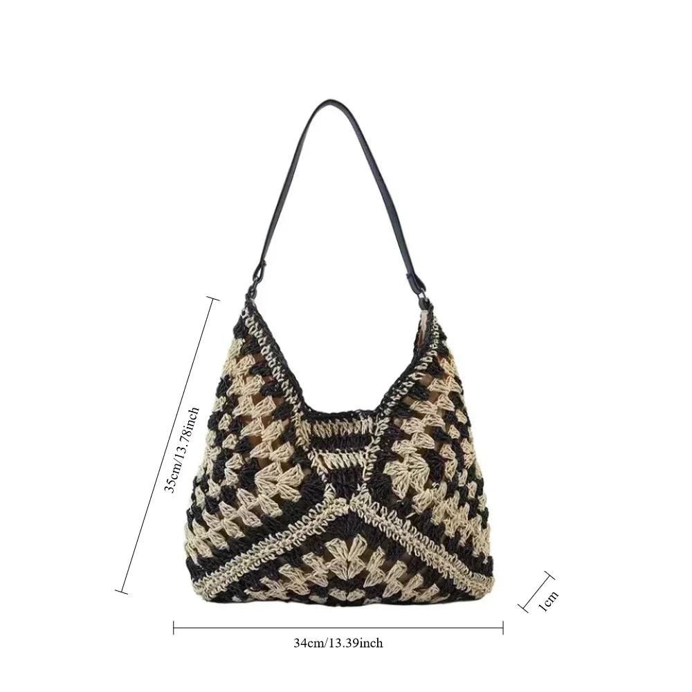Pattern Woven Straw Shoulder Bag