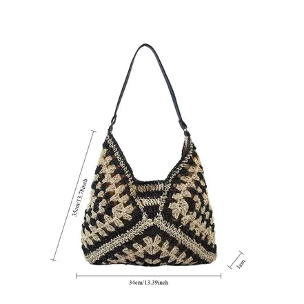 Pattern Woven Straw Shoulder Bag
