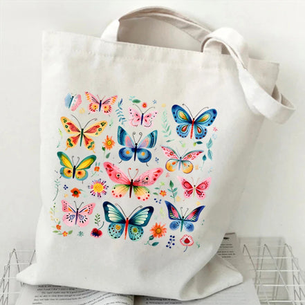 Butterfly Print Canvas Tote Bag