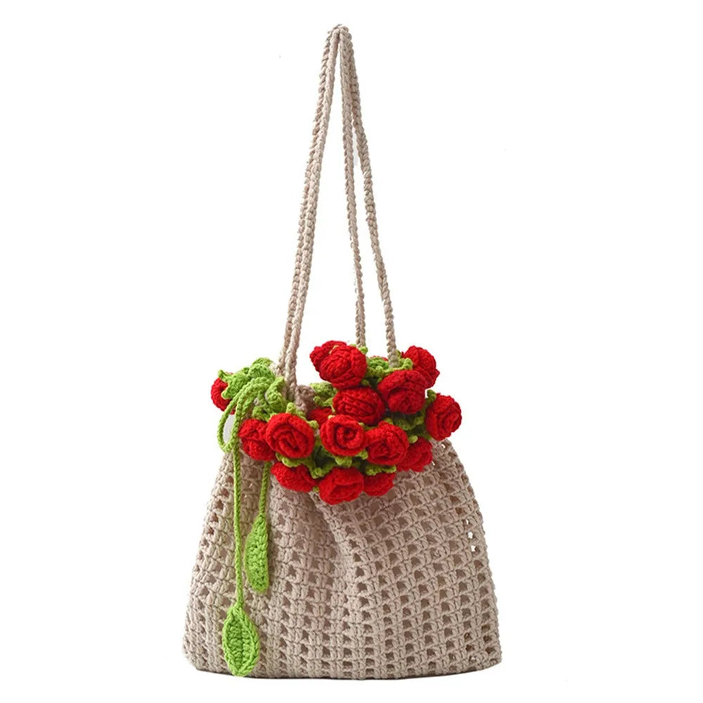 Rose Crochet Knitted Shoulder Bag