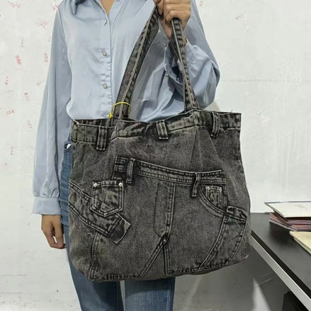Washed Denim Shoulder Bag