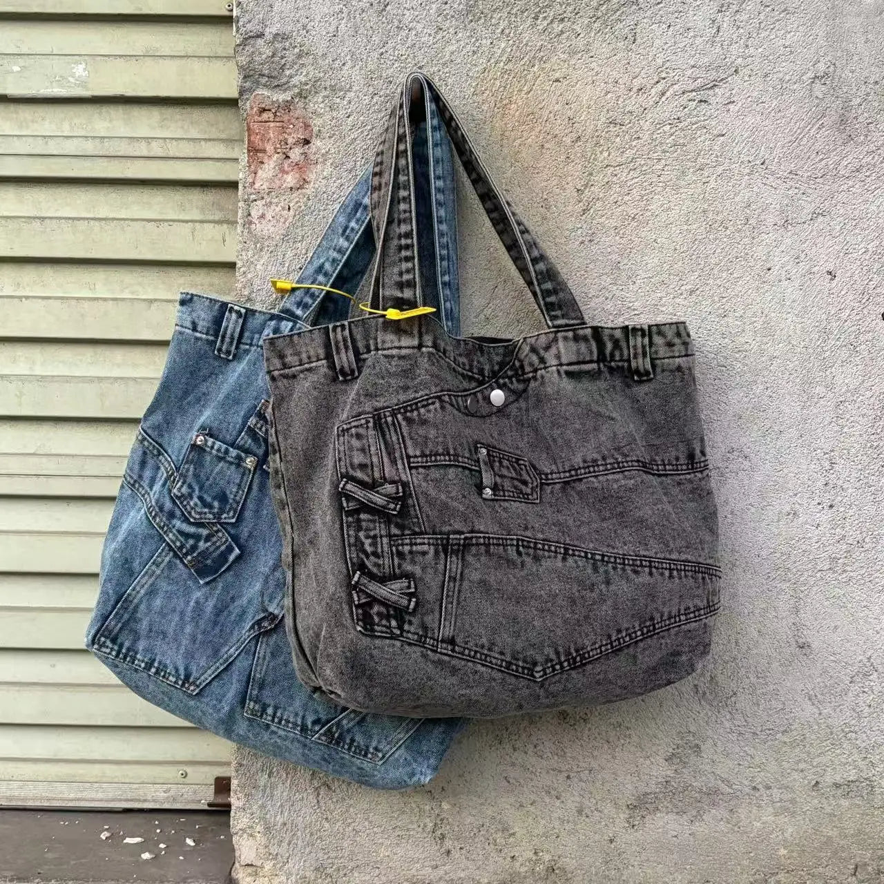 Washed Denim Shoulder Bag