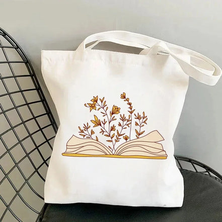 Book Lover Floral Canvas Tote Bag