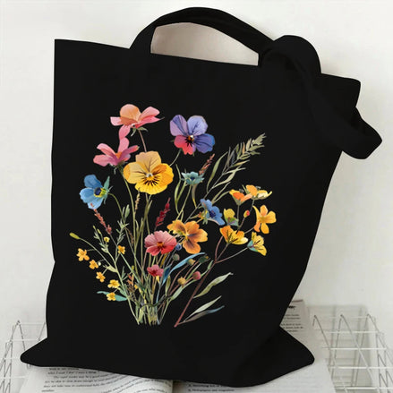 Boho Wildflowers Pattern Canvas Tote Bag