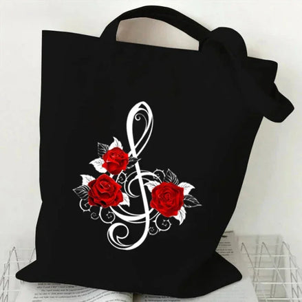 Music Note Pattern Canvas Tote Bag
