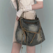 Vintage Washed Denim Shoulder Bag