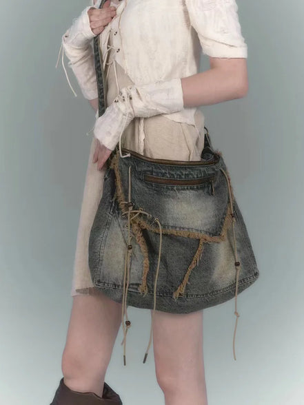 Vintage Washed Denim Shoulder Bag