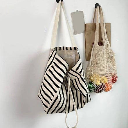 Striped Canvas Shoulder Bag