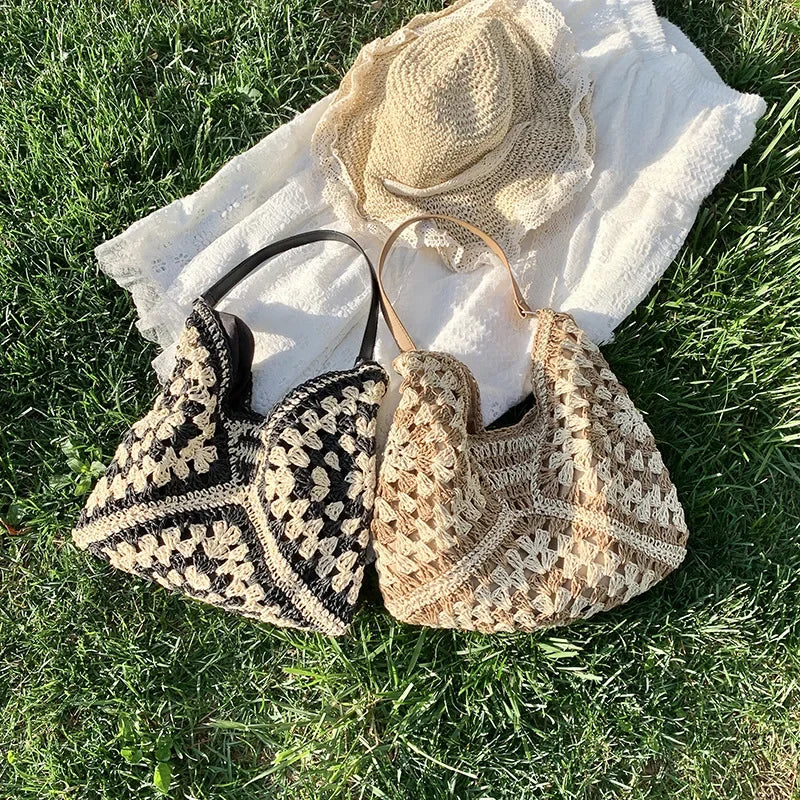 Pattern Woven Straw Shoulder Bag