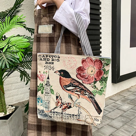 Butterfly Print Large Capacity Shoulder Handbag