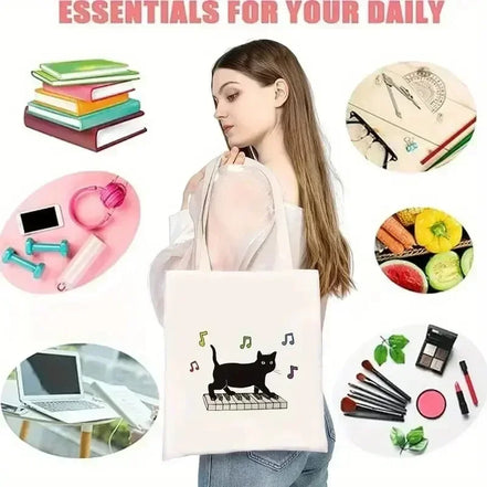 Music Note Pattern Canvas Tote Bag