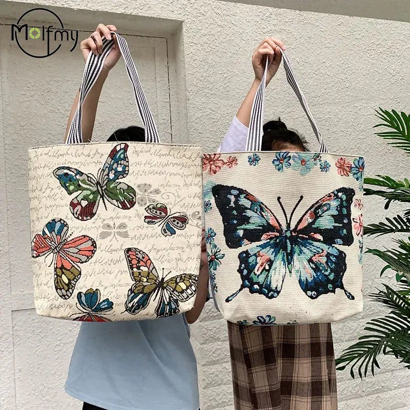 Butterfly Print Large Capacity Shoulder Handbag