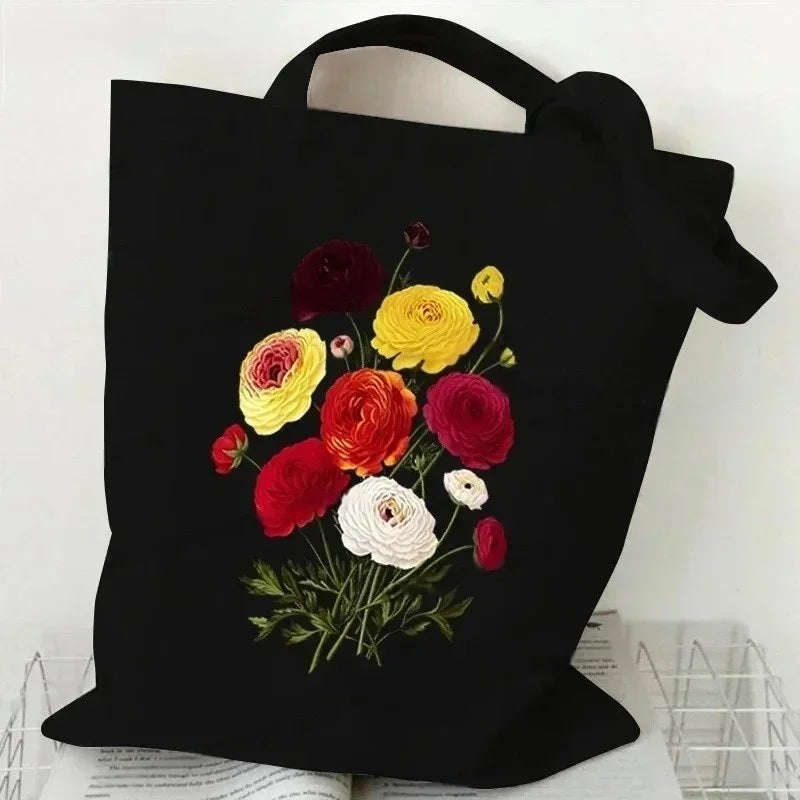 Wildflower Oil Print Canvas Tote Bag