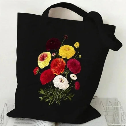 Wildflower Oil Print Canvas Tote Bag