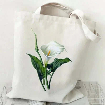 Wildflower Oil Print Canvas Tote Bag