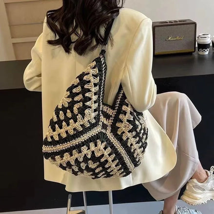Pattern Woven Straw Shoulder Bag