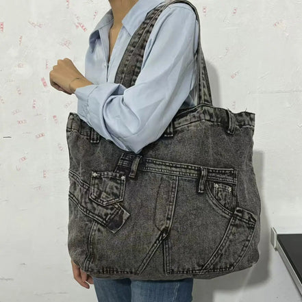 Washed Denim Shoulder Bag