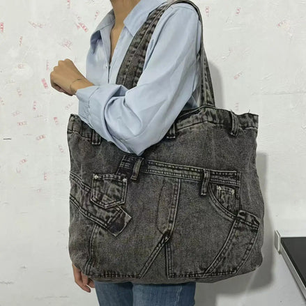 Washed Denim Shoulder Bag